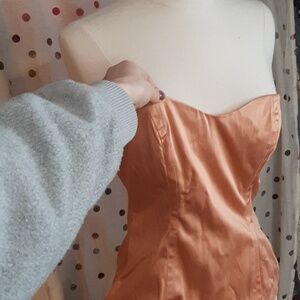 1990s 2000s Vintage Apricot Satin French Connection Bustier/Corset Top Size M